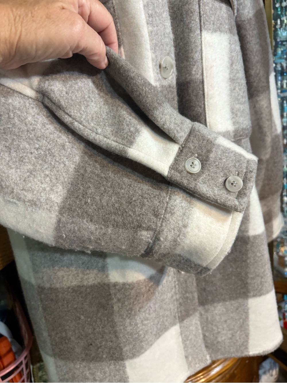 H&M Oversized Plaid Shacket (shirt-jacket hybrid) feat relaxed fit beige xxl - Picture 4 of 10